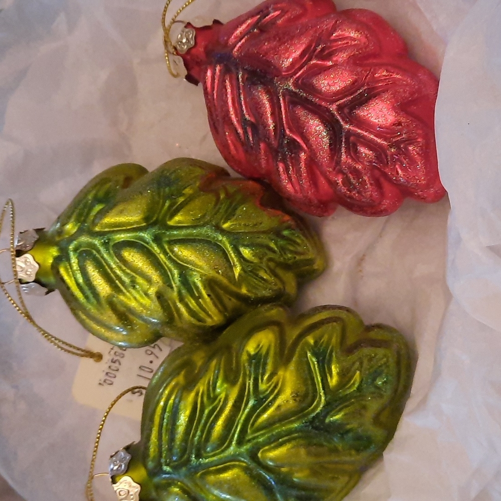 Leaf Leaves Glass Ornament Fall Holiday Christmas All Seasons Decoration Decor